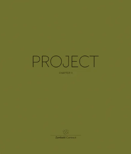 La copertina verde oliva del catalogo Project, capitolo II, di Zambaiti Contract